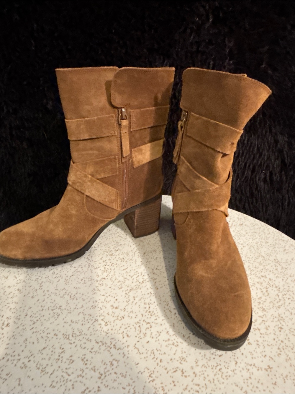 Clarks Tan Suede Ankle Boots with Block Heel